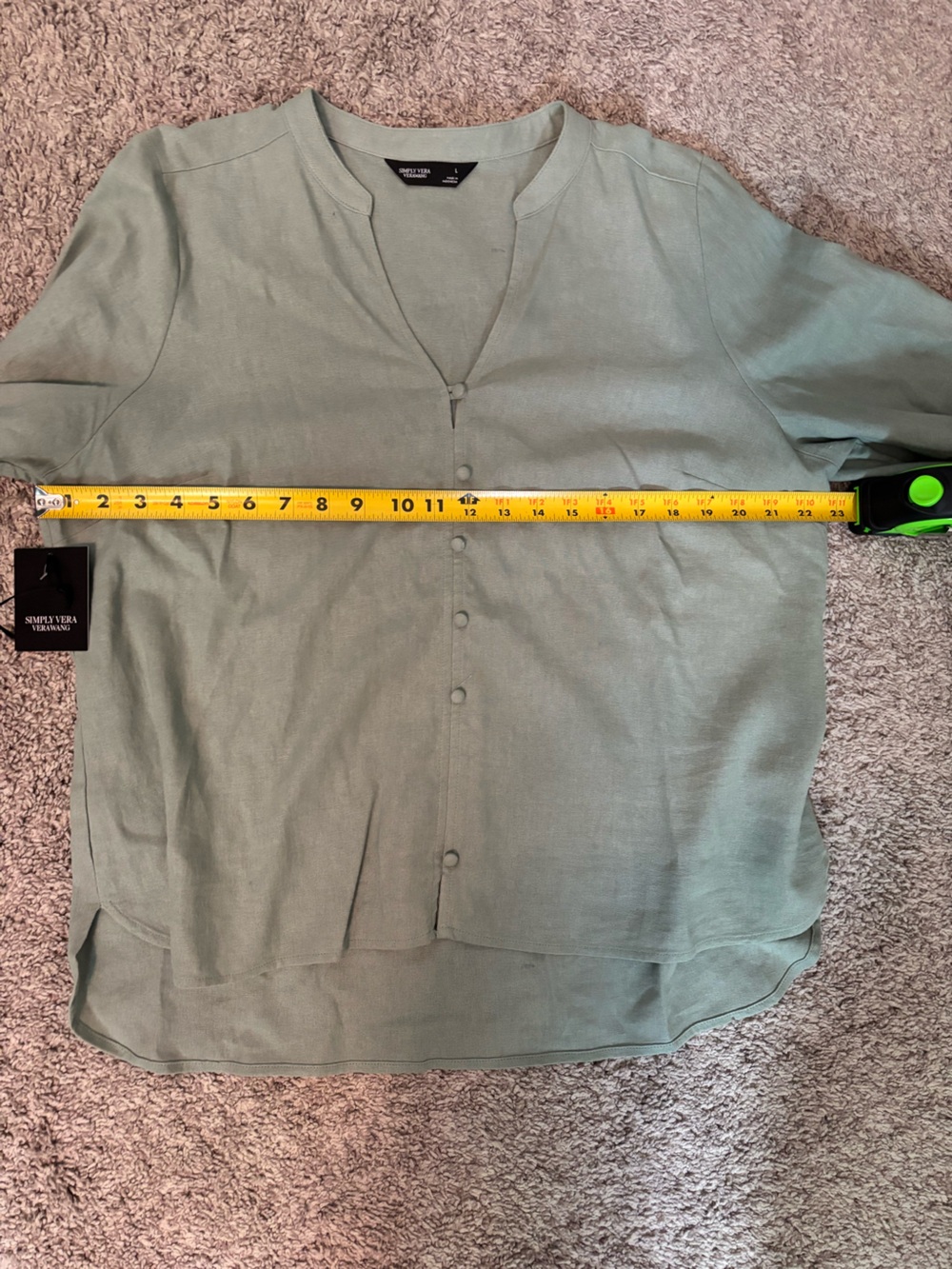 Simply Vera Wang Vince Camuto Sage Green Linen Button Front Blouse Large - Picture 7 of 11